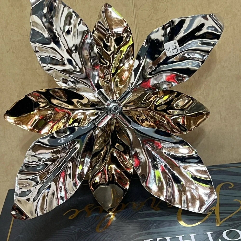 Vintage 7 inch Department 56 Gold and Silver Poinsettia Taper Candle Holder
